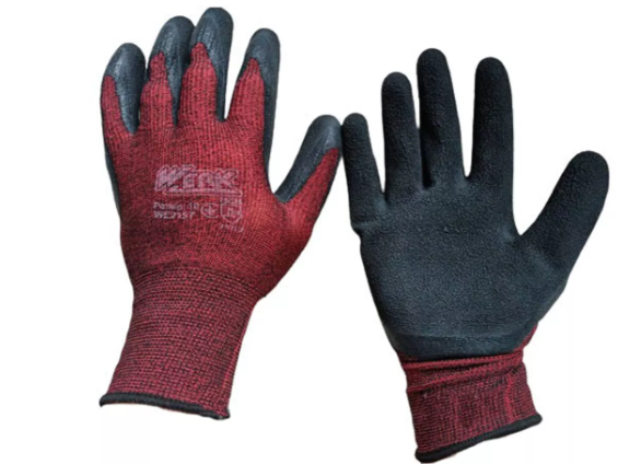 (WE2157) Рукавички ПЕ спандекс бордові, з чорним латексним покриттям WERK